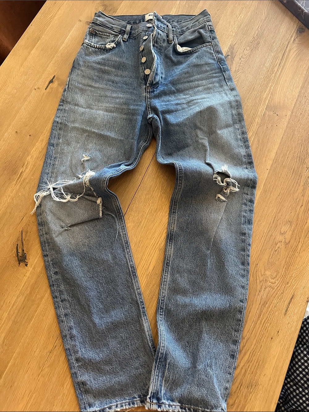 Agolde Women’s Blue Distressed Button-Fly Jeans 24